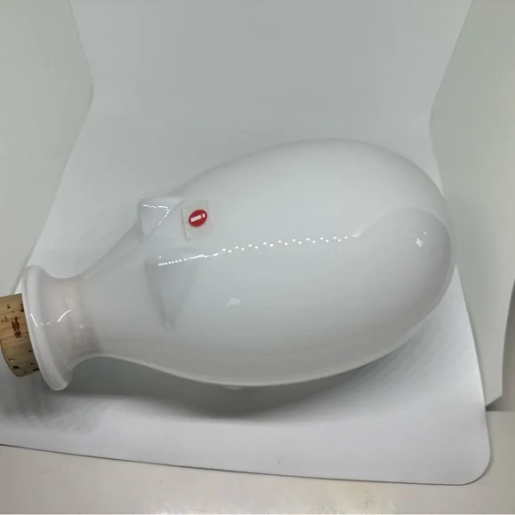 Vintage Iittala Napsu Pig Decanter Valto Kokko Finnish White Glass Design Cork